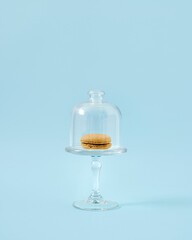 Creative food concept of delicious, sweet and savory macarons. Tasty sweet on a pastel blue...
