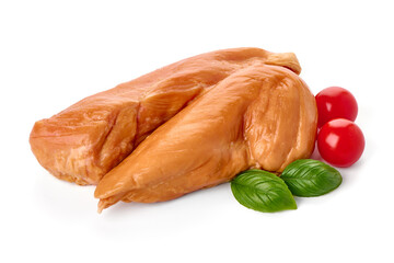 Smoked chicken breast, isolated on white background. High resolution image.