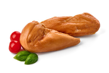 Smoked chicken breast, isolated on white background. High resolution image.