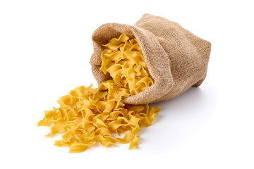Italian Tagliatelle Pasta. Egg Pasta, Isolated on White Background. Dry Short Fettuccine Macarons.