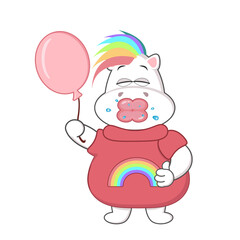 cartoon unicorn shows class, unicorn with balloon