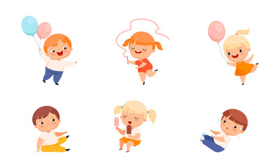 Children leading active healthy lifestyle set vector illustration