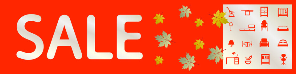 vector illustration baner seasonal autumn furniture sale red background
