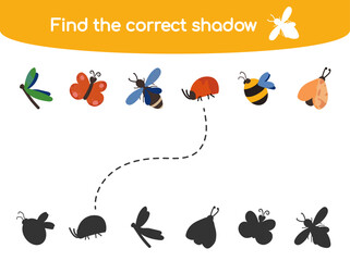 Find the correct shadow kids game vector illustration isolated on white background