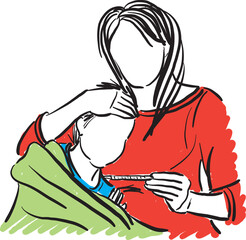 mother and son with fever checking temperature illness concept health care vector illustration