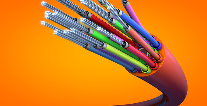 Optical light guide cable for fiber-optic communication - 3d illustration
