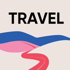 Landscape vector illustration.Illustration in trending colors. Abstraction in pink, beige and blue colors for posters, social media, advertising, wallpaper, cover, web, etc.