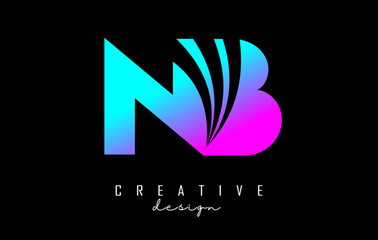 Creative colorful letters NB n b logo with leading lines and road concept design. Letters with geometric design.