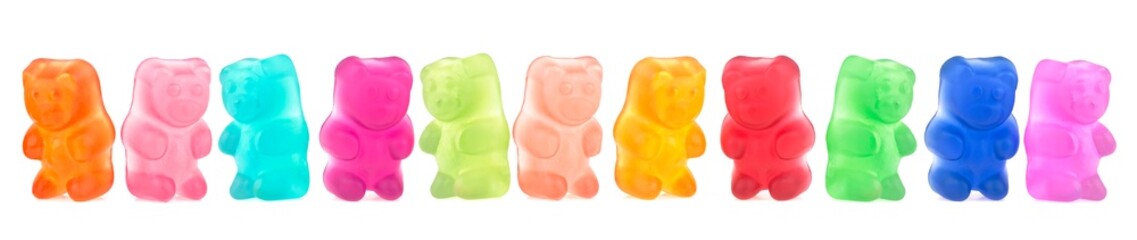 Set of colorful jelly gummy bears isolated on a white background. Candy collection.