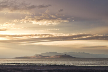Amazing sunset on the Great Salt Lake, Utah.