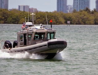 Miami Beach Police Patrol Boat speeding on the Florida Intra-Coastal Waterway