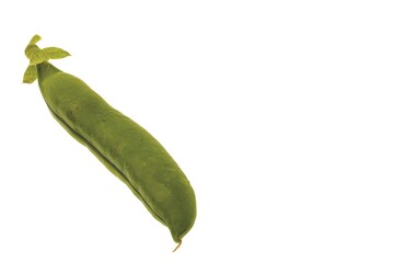 Macro view of pods green peas isolated on white background.
