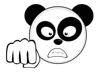 Vector illustration of a cartoon panda bear head with an angry expression and giving a fist bump