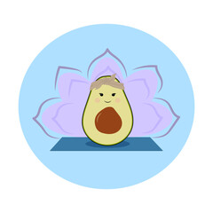 Avocado in a bandana doing yoga on a mat
