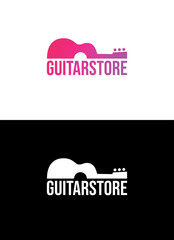 Guitar store. Music shop logo. Creative logotype. Isolated on white