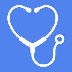 Nurse stethoscope in heart shape. Isolated vector decor on blue background.