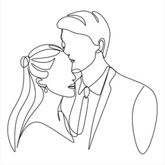 Man and woman Line art. Sexy couple line. kiss Valentine's Day Love vector illustration, hand-drawn lines, simple wedding couples.