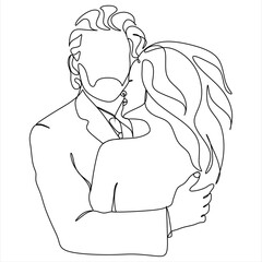 Man and woman Line art. Sexy couple line. kiss Valentine's Day Love vector illustration, hand-drawn lines, simple wedding couples.
