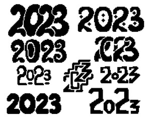 pixel 2023 black symbols set, 2023 logo collection
