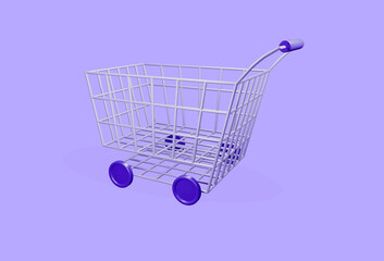 3D render Basket or shopping cart icon. Isolated shopping cart in simple design in 3d rendering.
