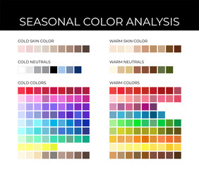 Seasonal Color Analysis Palette with Cold and Warm Color Swatches, Neutrals, Skin Shades