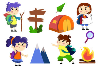 Camping flat vector illustrations set.