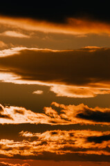 Sunset. When the sun, so close, big, crimson red, fantastically beautiful, saying goodbye to a summer day, gently gives the last warm rays.