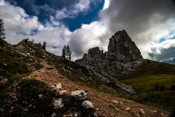 Clouds over Cinque Torri in Dolomites