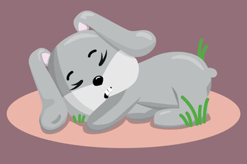 Cute sleeping bunny. Funny illustration of a sleeping rabbit. Baby Hare