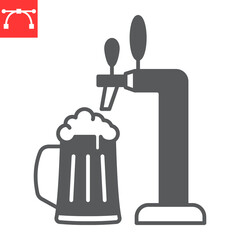 Beer tap glyph icon, drink and oktoberfest, beer tap with mug vector icon, vector graphics, editable stroke solid sign, eps 10.