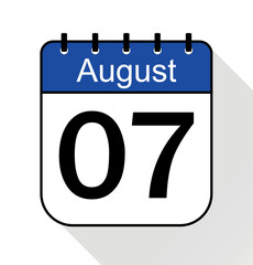 August day 7 blue - Calendar Icon - Vector Illustration