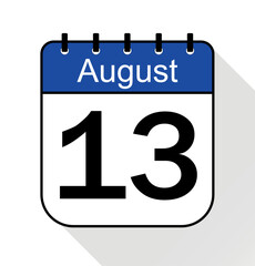 August day 13 blue - Calendar Icon - Vector Illustration