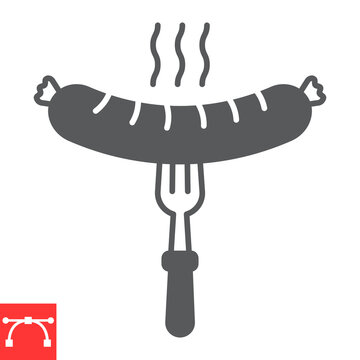 sausage on fork, steaming, simple clip art preview