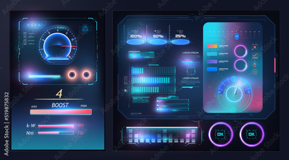 Poster hud, ui, gui futuristic user interface. dashboard, scanning system infographic elements like scannin