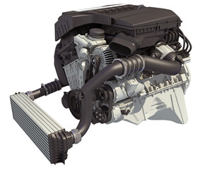 Turbo Straight Six cylinder Petrol Engine 3D rendering