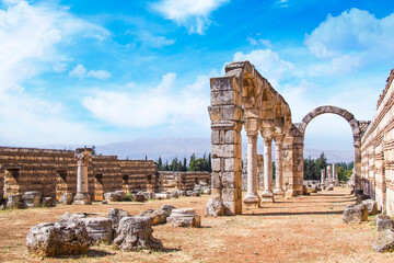 Beautiful view of the ruins of the ancient city of Anjar, Lebanon