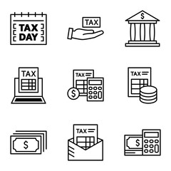 Set of Tax Related icons. Money and payment. Pictogram isolated on a white background.