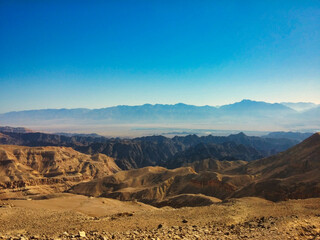 multicolored Eilat mountains, blue sky, no clouds
