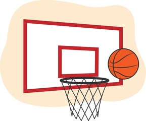 Clipart Isolated Elements, Basketball, Hoop and Board, Hand Drawn Vector Illustration