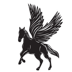 silhouette of a pegasus with wings on a white background isolated