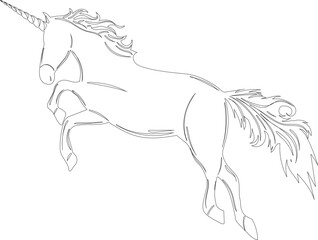Fototapeta na wymiar unicorn outline sketch on white background isolated, vector