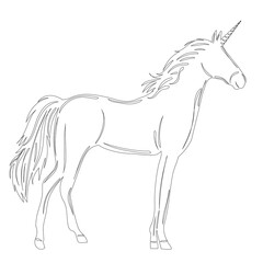 unicorn outline sketch on white background