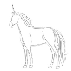 Obraz na płótnie Canvas unicorn outline sketch on white background isolated