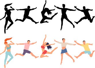 people jump in flat style, isolated, vector
