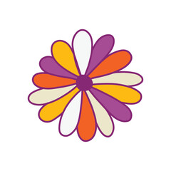 Groovy flowers in the style of 1970, Hand-drawn vector illustration in pastel colors