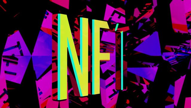 Loop video of Glossy NFT text on Hypnotic iridescent kaleidoscope like digital art animation background