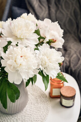 Bouquet of white peony flowers