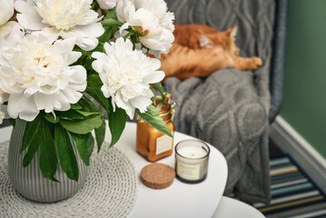 Bouquet of white peony flowers