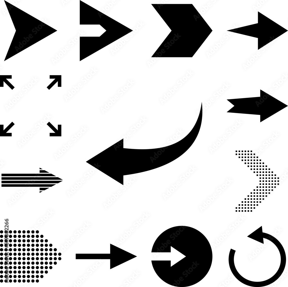 Poster arrow, left, navigation icon in a collection with other items