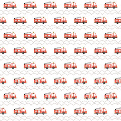 Obraz premium Cartoon fire engine seamless pattern